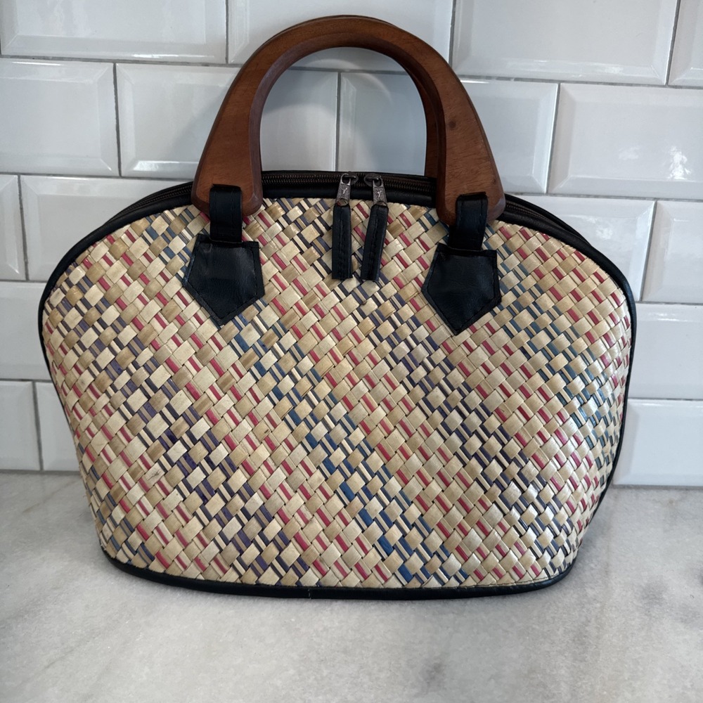 Woven Tan and Black Cosmetic Bag